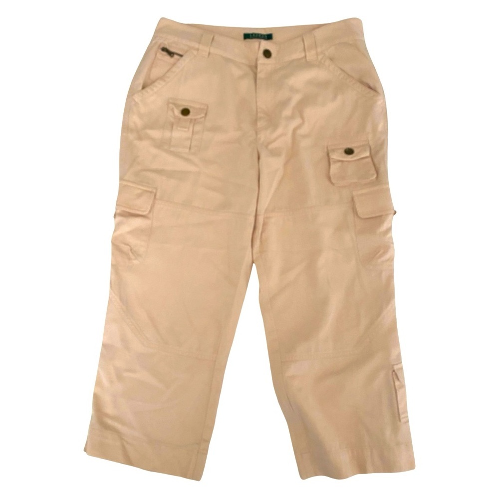 Lauren Ralph Lauren Pants 8 Pink Cargo Cotton Capris High Rise Cropped